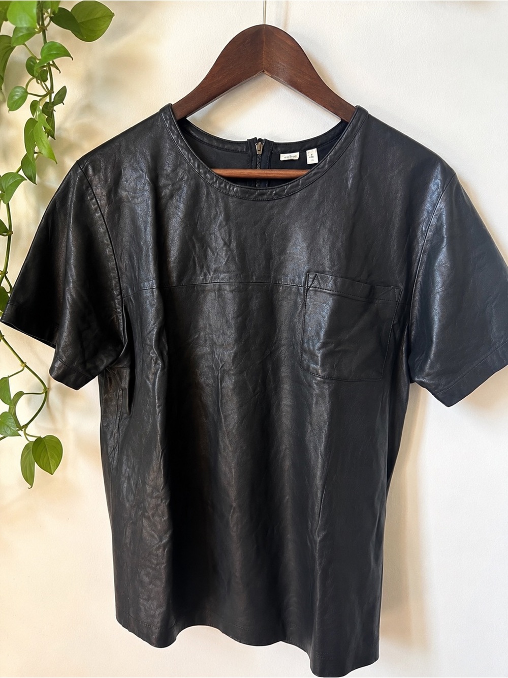 Sheep Leather Black Short Sleeve Top